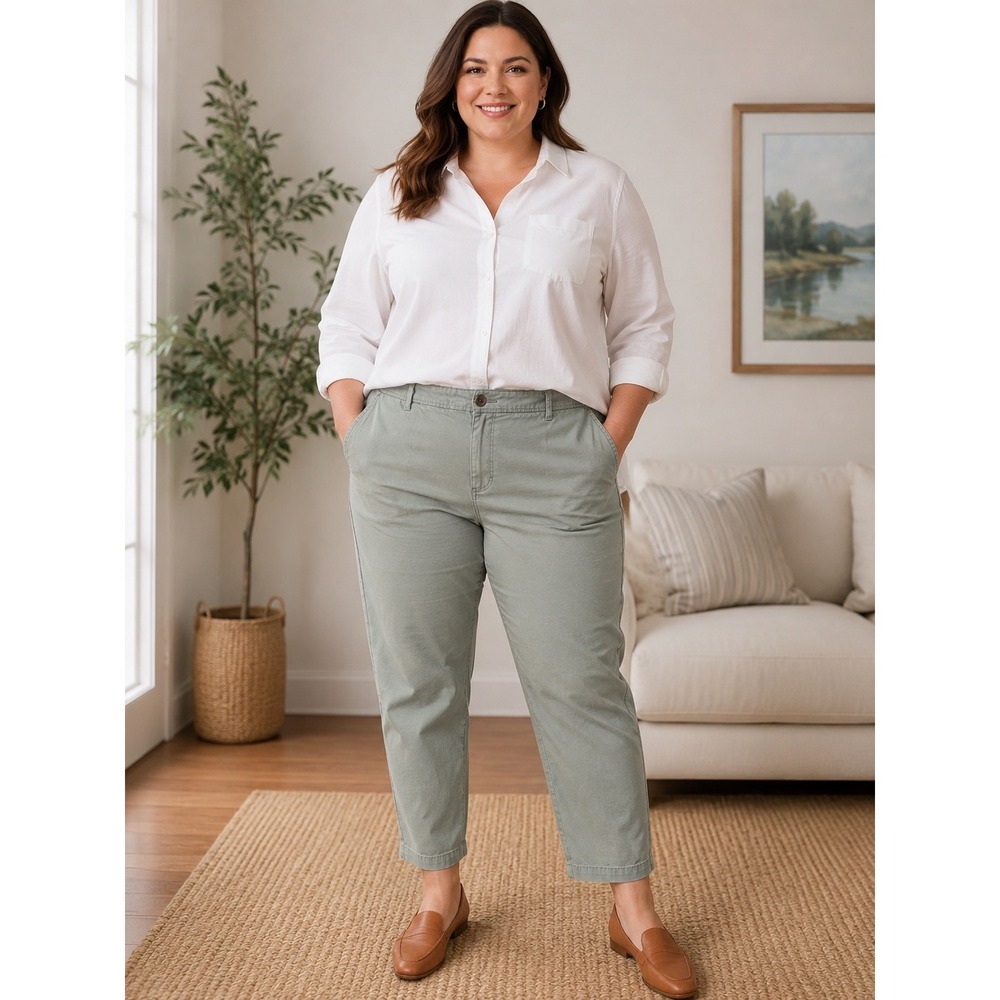 Talbots Girlfriend Chino Pants Womens 20WP Sage Green Olive Stretch Cotton 20W P
